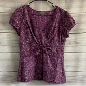 Ann Taylor Short Sleeve Purple Abstract Print Blouse